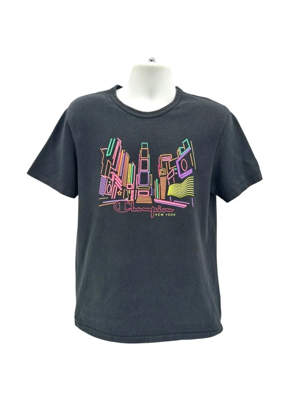Vintage Champion Mens Medium Shirt New York Time Square Neon Graphic T-Shirt